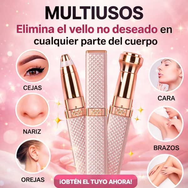 Depilador Recortador 4 en 1 Portátil con Batería Recargable, Ideal Cejas, Vello Facial, Axilas, Zona del Bikini y Más